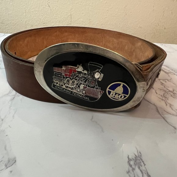 Chicago Terminal B&O Belt Buckle with Tooled Western Brown Belt - Picture 11 of 11